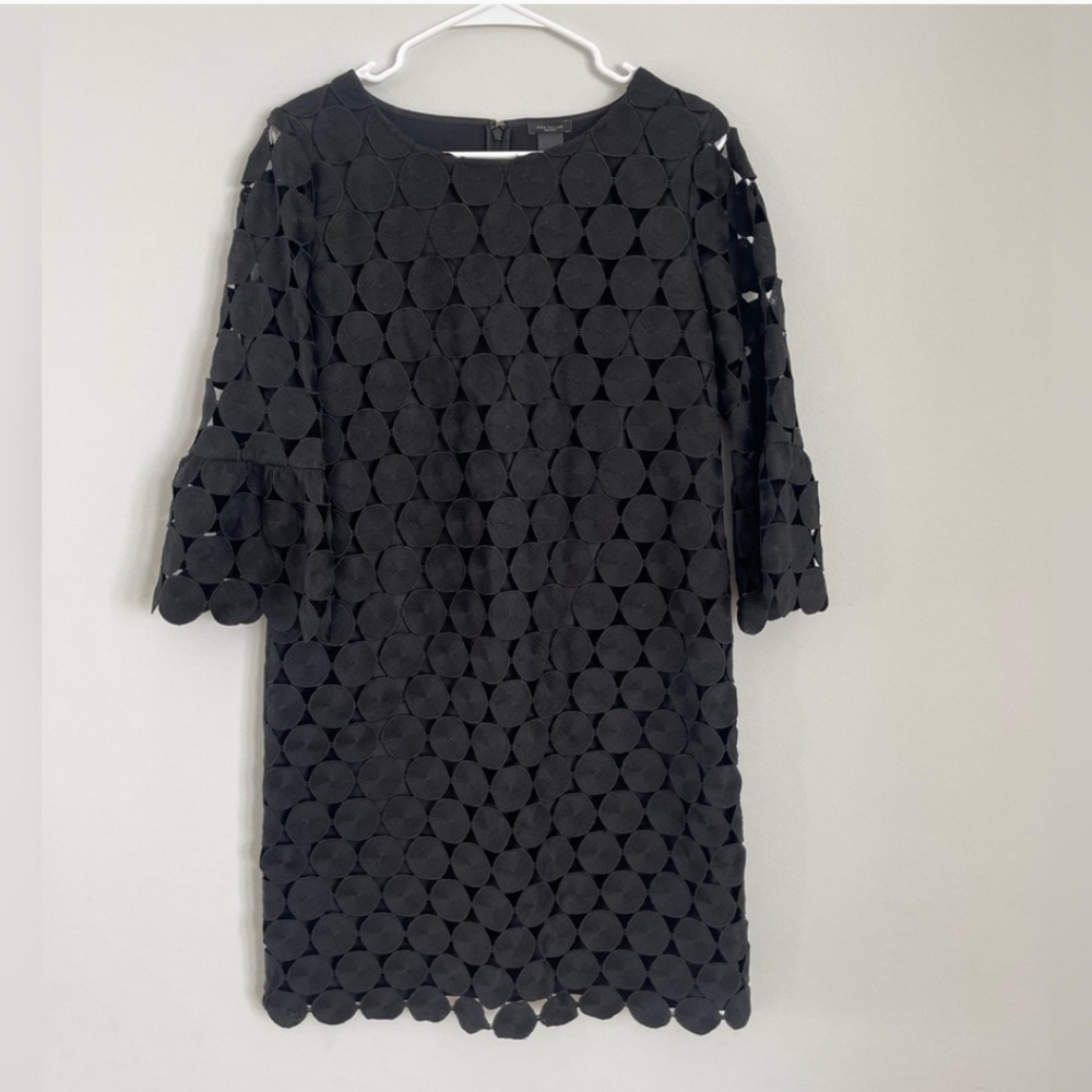 Ann Taylor sz 10 black circle dress ruffle sleeve - Picture 4 of 6
